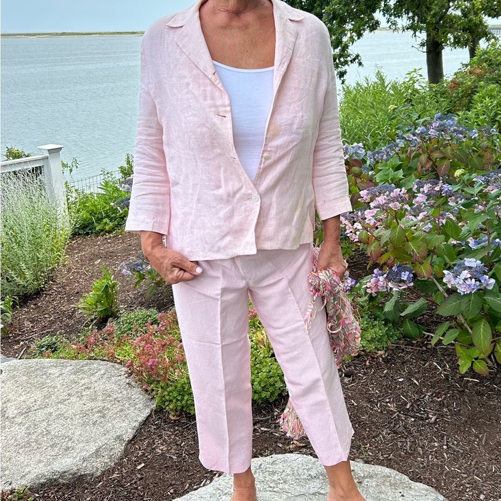 Pink Linen Like Cropped Jacket Sz 38 euro